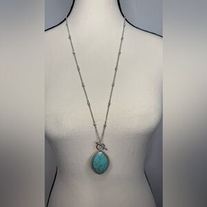 Lucky Brand Silver and Faux Turquoise Pendant Necklace